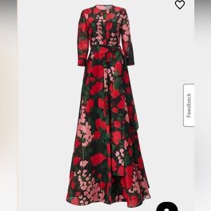 Carolina Herrera Long Floral belted Trench gown Red Pink Green Black size 8